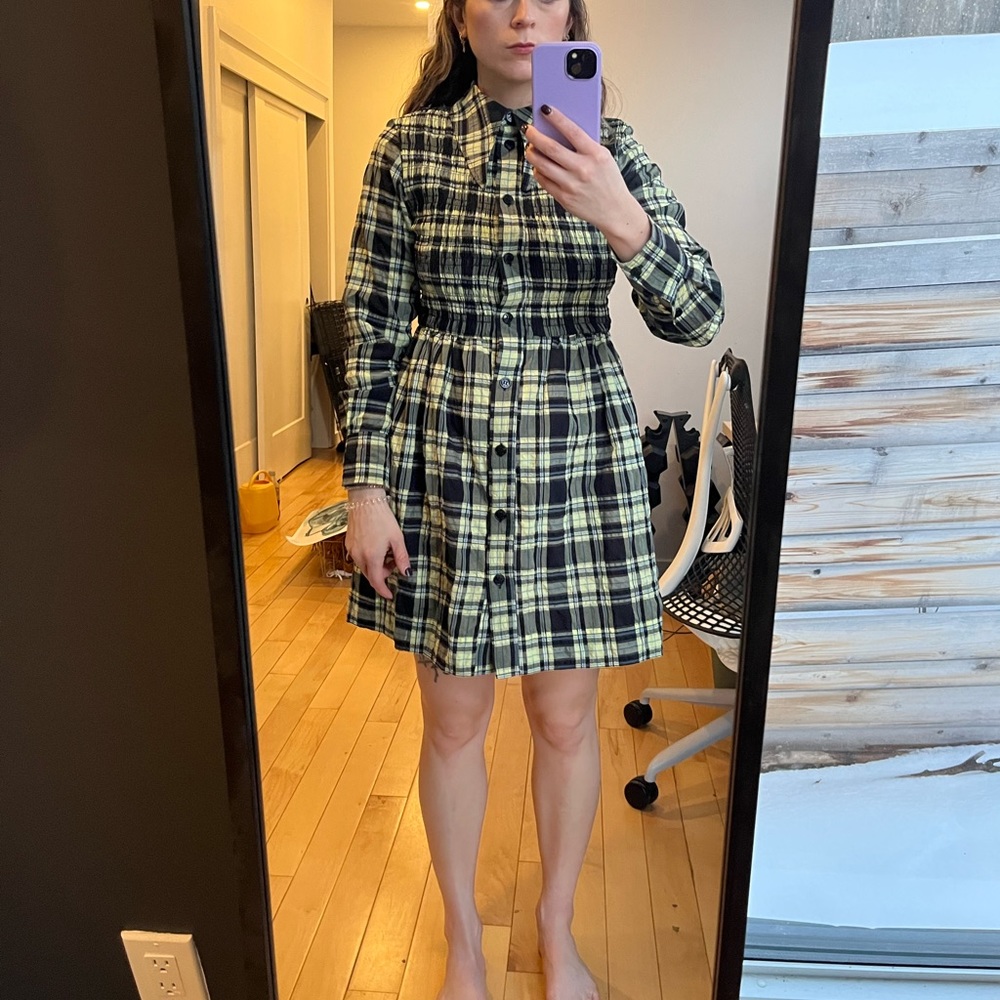 Ganni seersucker plaid dress size 34 EU